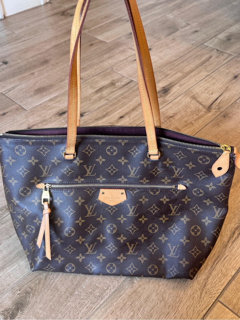 DISCONTINUED Louis Vuitton Monogram Canvas Shoulder Tote with Tan Leather Trim